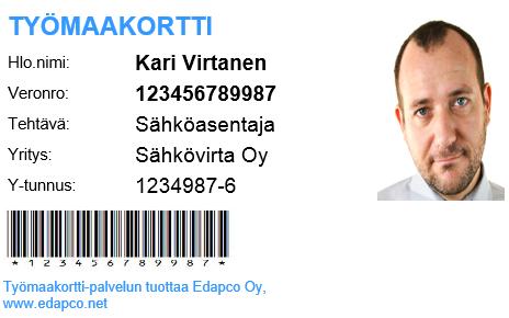 Kulunvalvonta www.tyomaakorttiheti.com ohjemisto luo viivakoodin henkilön veronumerosta suoraan paperiselle työmaakortille Viivakoodit mahdollistavat tiedon siirron tietojärjestelmään virheettömästi.