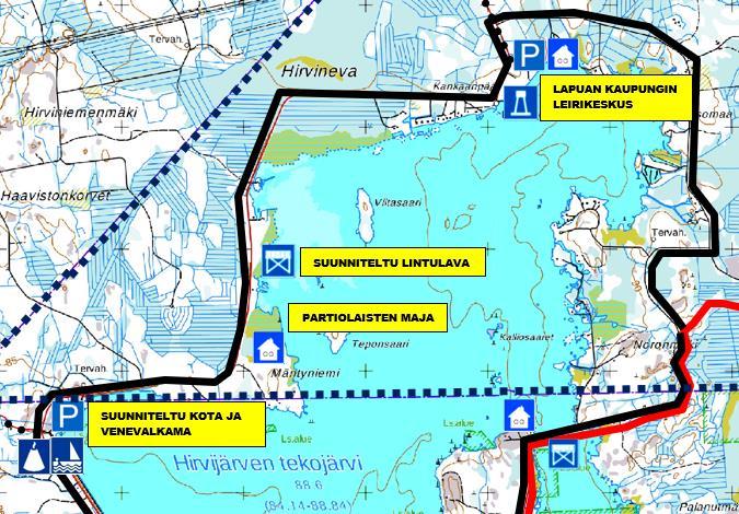 15 Ehdotukset Hirvijärven reitin rakentamiskohteiksi Hirvijärven länsipuolelle Seinäjoen kaupungin omistamalle maalle, venevalkaman läheisyyteen voisi rakentaa kodan.