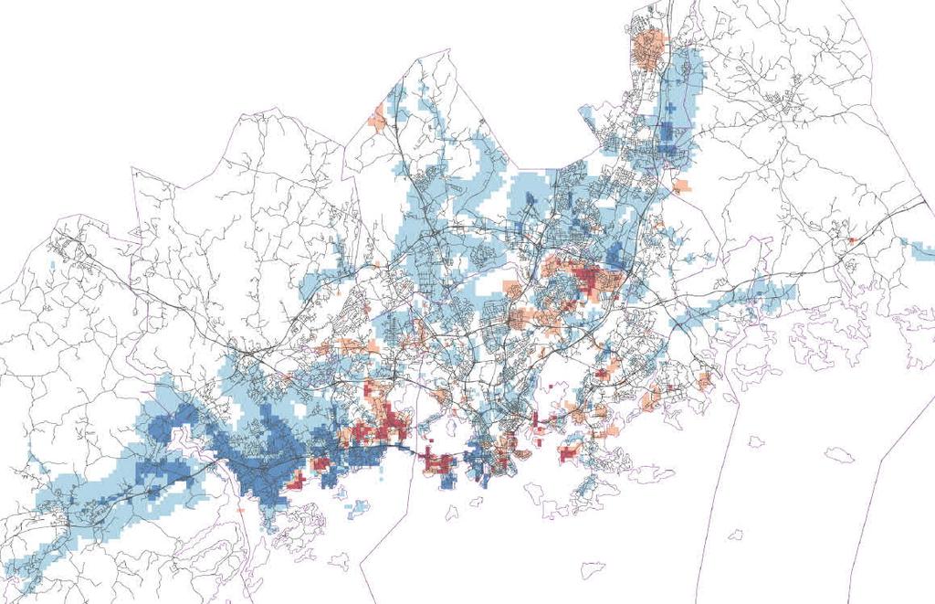 Kestävien kulkutapojen palvelutason kehitys Matka-aikasaavutettavuuden kehitys 2016-2018