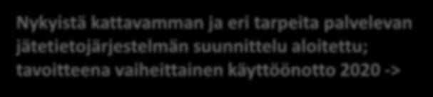 Lisää ja parempaa tietoa jätteistä Uutta tai nykyistä tarkempaa tiedonkeruuta (ja raportointi komissiolle) Eri toimijoiden sähköinen raportointi vaarallisista jätteistä