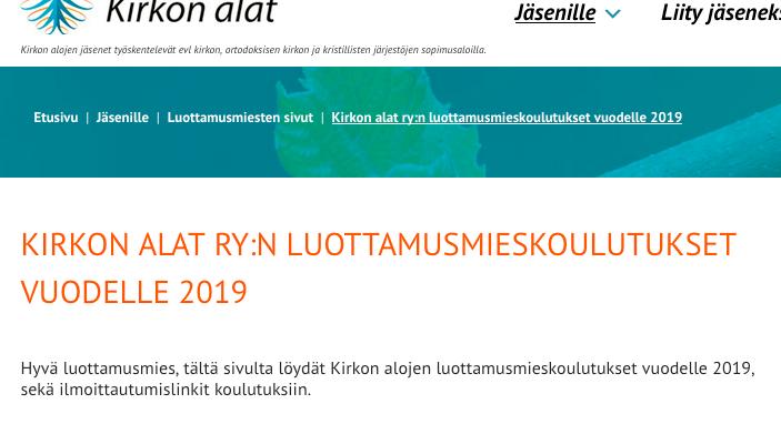 Ilmoittautumiset kursseille Kirkon alat nettisivujen kautta Luottamusmiesten sivut