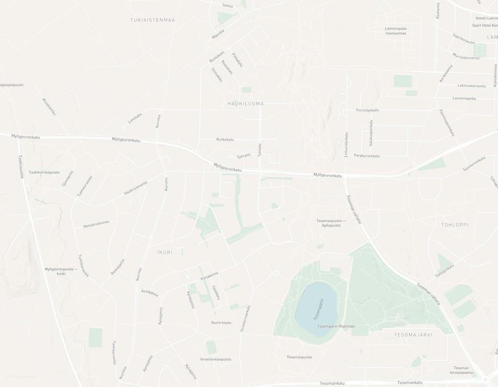 9 ÄIYYKIÄ (arvio) ale Haukiluoma Tampereen keskusta Lamminpään koulu Tesoman jää- ja uimahalli Tesomajärven uimaranta 0,2 km 9,7 km 1,5 km 1,1 km 1,1 km 3 min 16 min 5 min 4 min 4 min HAUKILUOMAN