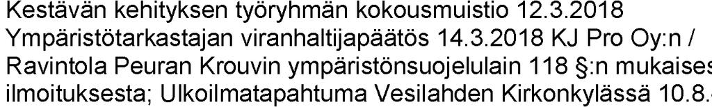 VESILAHDEN KUNTA 3/2018 53 ILMOITUSASIAT - Asetuksen 1250/2014 mukainen aumausilmoitus 21.2.2018 - Vuosiyhteenveto vuodelta 2017 asetuksen 1250/2014 mukaisista ilmoituksista Pirkanmaan ELY-keskukselle 22.