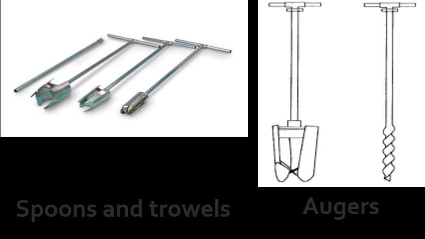 Maaperän näytteenottotyökalut Maaperänäytteenottoa varten käytetään erilaisia työkaluja, kuten esimerkiksi veitsiä, lusikoita ja istutuslapioita, kairoja (kuva 1.