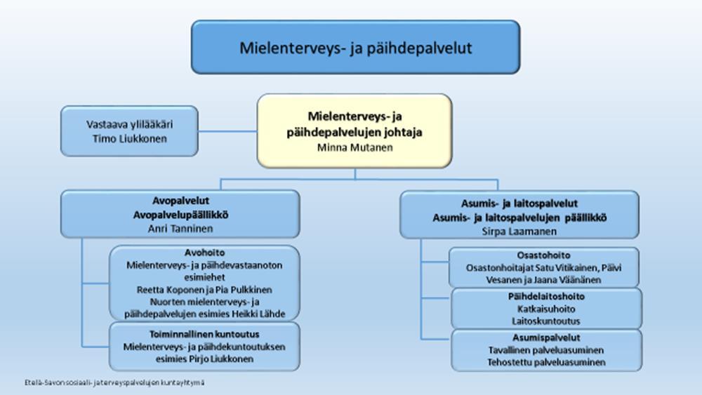 3.4. Mielenterveys- ja päihdepalvelut Mielenterveys- ja päihdepalvelujen rakenne Essoten organisaatiossa Mielenterveys- ja päihdepalveluista tulleet yhteydenotot ovat liittyneet pääosin