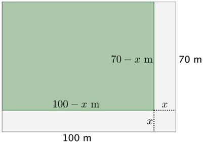 K4 Piirretään kuva. Merkitään hakkuualueen leveyttä kirjaimella. Sisäosa on suorakulmio, jonka pituus on 100 (m) ja leveys 70 (m).