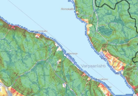 49 Kun tarvittavat aineistot oli tuotu paikkatieto-ohjelmaan, ja niiden läpinäkyvyys ja muut ominaisuudet oli saatu muokattua sopivalle tasolle, piti aineistotasoille vielä määrittää