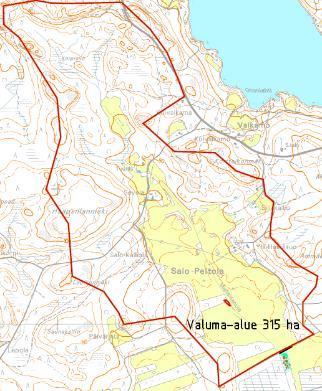 59 teikon 315 hehtaarin laajuinen valuma-alue. Siinä näkyy myös ylempänä Mallisillanojassa sijaitsevat laskeutusallas ja pohjapato, joiden on tarkoitus kerätä karkein kiintoaines ennen kosteikkoa.