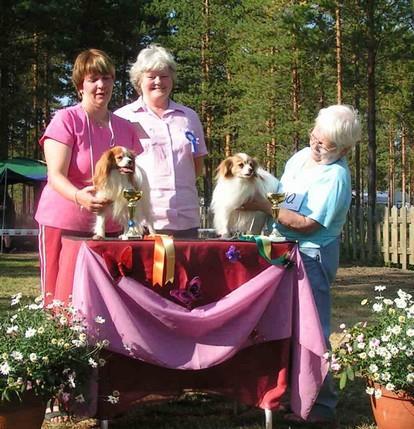 Nartut 19 kpl VSP PN 1, Val Eri/1 Yöperhon Anni Auroora, Om. Ja Saarijärvi & Esko Saarijärvi, Tuomikylä Bis 2-Vet, Rop-Vet, PN 2, Vet Eri/1 Riukun Lillan Om. Saarijärvi & Esko Saarijärvi, Tuomikylä. PN 3, Val Eri/2 Sinceres Poeme De Tairon Om.