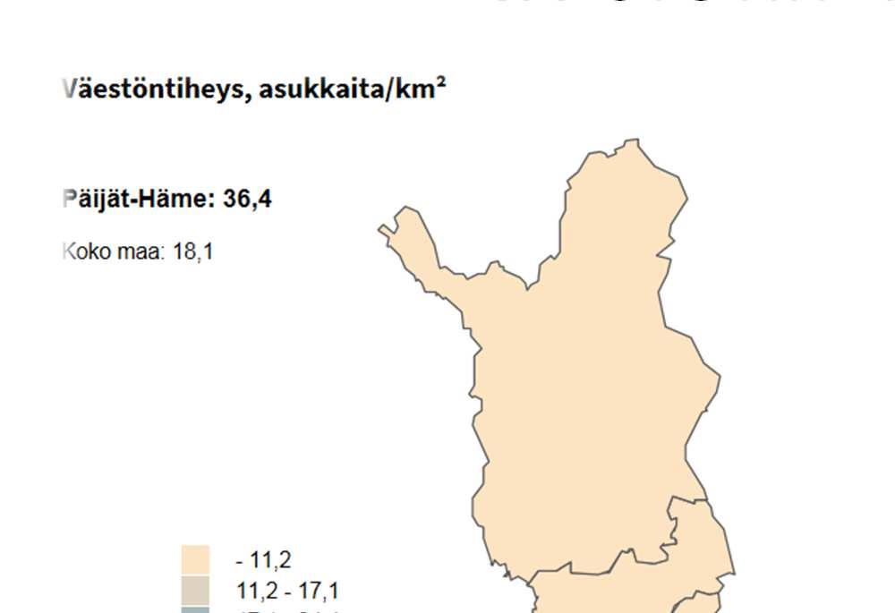 VÄESTÖTIHEYS / maa-km² Sysmä 5,93 Hartola 5,39