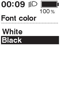 [Font color] Fontin väriasetukset Vaihda näytön kirjainten väriksi musta tai valkoinen. 1. Mene [Font color]-valikkoon. (1) Avaa asetusvalikko.