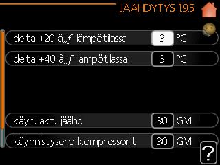 ja lämmitystoiminto. Lämpötilaerot asetetaan kuvan mukaisiksi.