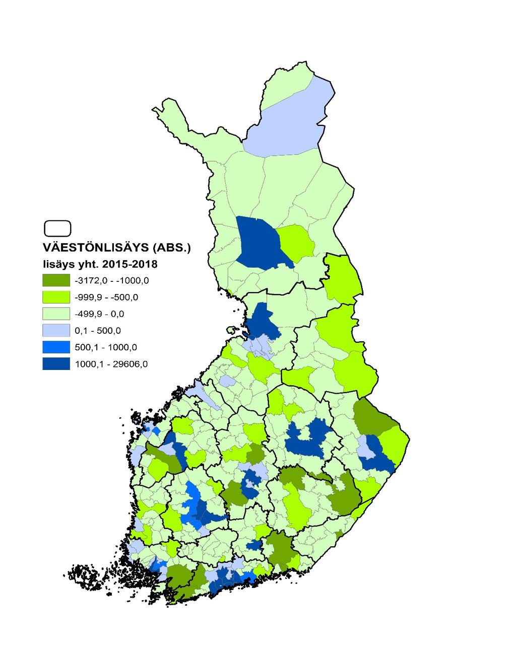 Väestönlisäys kunnittain vuosina 2015-2018 TOP 20 eniten väestönlisäystä Helsinki 29606 Espoo 18547 Vantaa 17634 Tampere 12504 Turku 7871 Oulu 7867 Jyväskylä 5726 Järvenpää 3033 Kuopio 2558 Seinäjoki