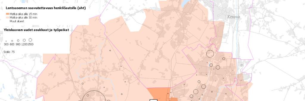 Lentoaseman saavutettavuus henkilöautolla 2030 henkilöauton matka-ajat seudun eri