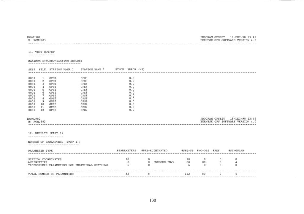 1ROMU982 H: ROMU983 PROGRAM GPSEST 18-DEC-98 13:49 BERNESE GPS SOFTWARE VERSION 4. 11.