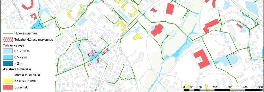 13 Haukilahden ja Westendin alueella sijaitsee arviolta noin 50 asuinrakennusta (n. 500 as.), jotka sijaitsevat hulevesitulvavaara-alueella.