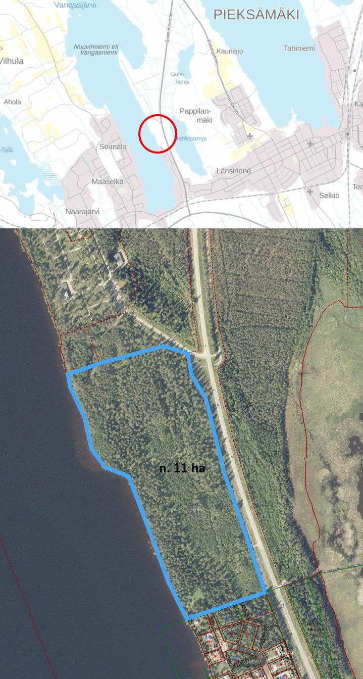 Kaava-alueen sijainti Suunnittelualue sijaitsee Vangasjärven asuinalueen pohjoispuolella.