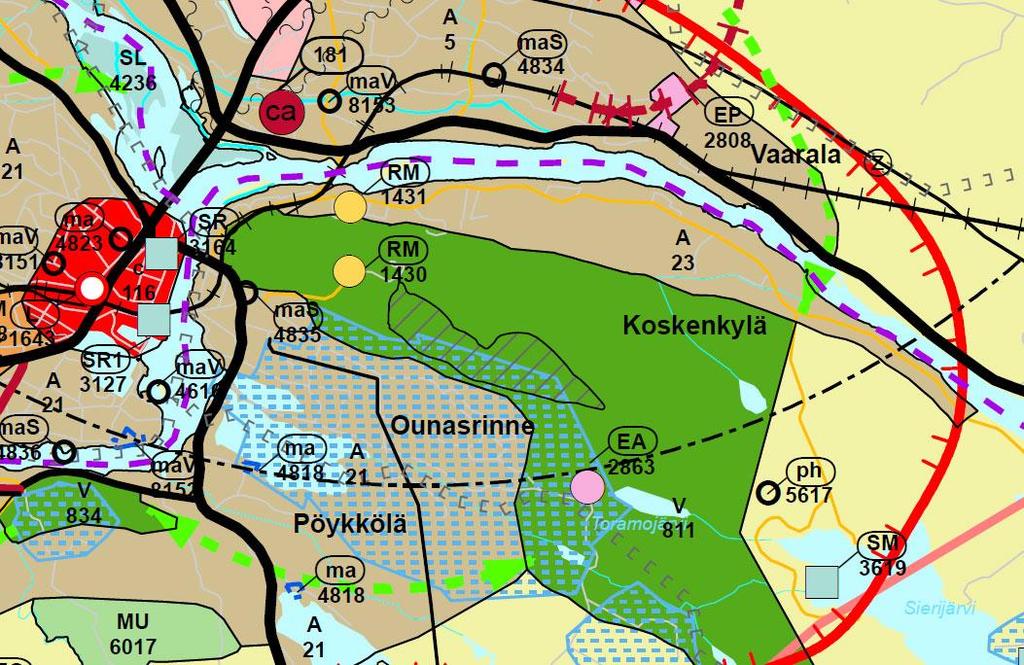 Suunnittelualue ei kuulu vuonna 2009 hyväksyttyyn Rovaniemen vaihemaakuntakaavaan. Rovaniemen ja Itä-Lapin maakuntakaava Kuva 6. Koskenkylän yleiskaava.