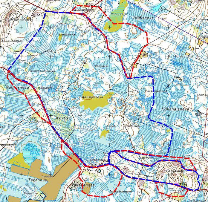 Tulokset ja päätelmät Kalistannevan tutkimusalueelta ja sen välittömästä läheisyydestä havaittiin 26 pohjanlepakkoyksilöä, mutta selviä keskittymiä tai merkittäviä ruokailupaikkoja ei löydetty (kuva