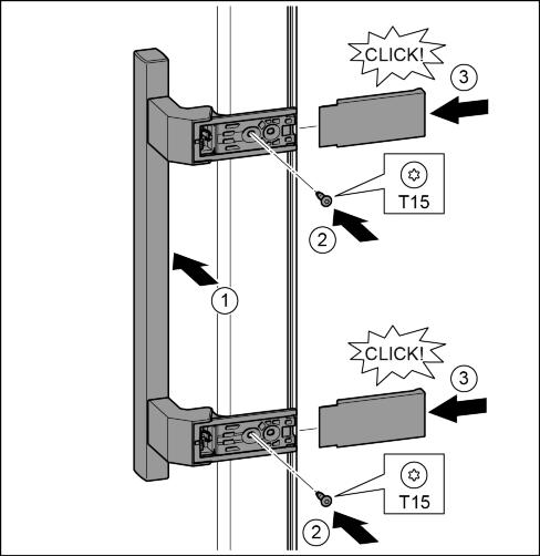 Käyttöönotto 4.3.5 Kahvojen siirtäminen Fig. 17 u Aseta kahva vastakkaiselle puolelle. Fig. 17 (1) w Ruuvausreikien on oltava tarkalleen päällekkäin. u Ruuvaa ruuvit tiukalle T15-ruuvimeisselillä.