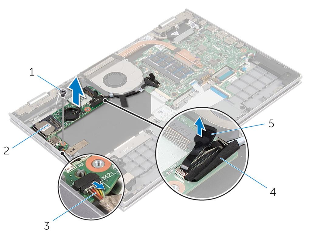 4 Nosta I/O-kortti irti kämmentuesta ja näppäimistökokoonpanosta.