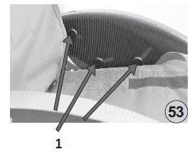 Vaatesuojien asentaminen Asenna vaatesuoja (2) pyörätuolin rungon ja selkänojan säätömekanismin (3) väliin niin, että se asettuu selkänojan kiinnikkeeseen (1) (ks. kuva 33).