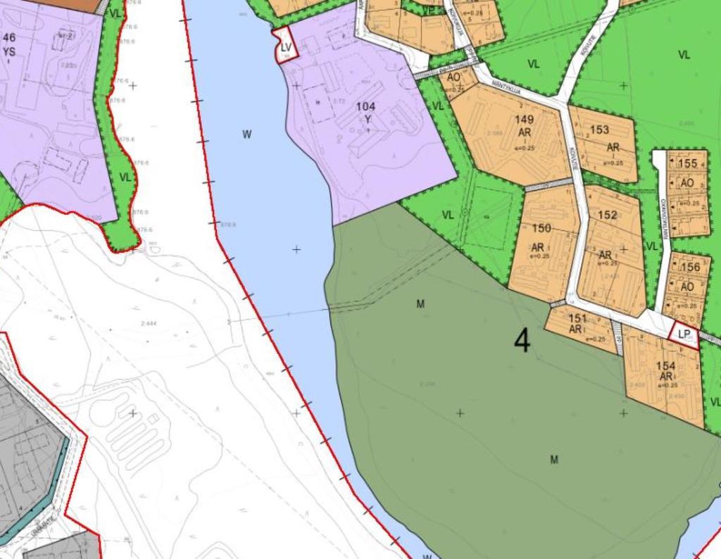 Kuva 6. Ote voimassa olevasta asemakaavasta. Voimassa olevassa asemakaavassa suunnittelualue on pääasiassa maa- ja metsätalousaluetta (M). Alueen koillisosa on lähivirkistysaluetta (VL). 3.2.