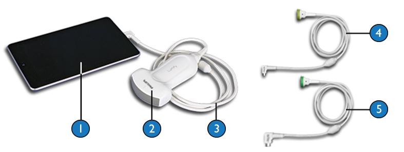 Järjestelmän asetukset Järjestelmän yleiskatsaus Järjestelmän osat 1 Android-laite 2 Anturi 3 USB-anturin johto (1,25 m [4 ft]). Vain kuva, ei tilattavissa.