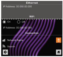 18. Uunin ohjelmointi: Wi-Fi ja Ethernet 18.1. Kytke uuni verkkoon: 1. Kosketa näytön alaosassa olevaa sinistä valikkokuvaketta. 2. Kosketa Network -vaihtoehtoa. 3.