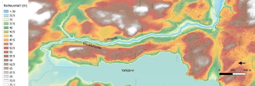 (Kuva 4). Maanpinnan korkeus vaihtelee suunnittelualueella noin välillä +30 80 m. Kuva 4.