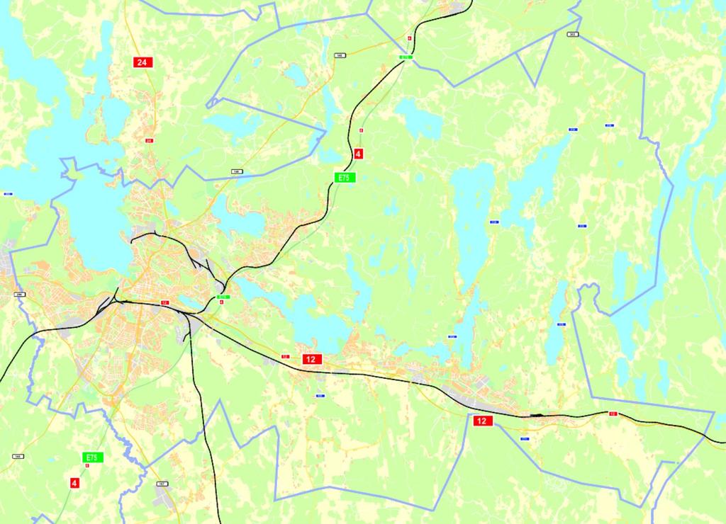 Kuvaparit Lahden suunta -työn yleiskaavaluonnoksen kaavakartan vaihtoehdoista Vaihtoehtoiset kuvaparit on rajattu punaisella pistekatkoviivalla.