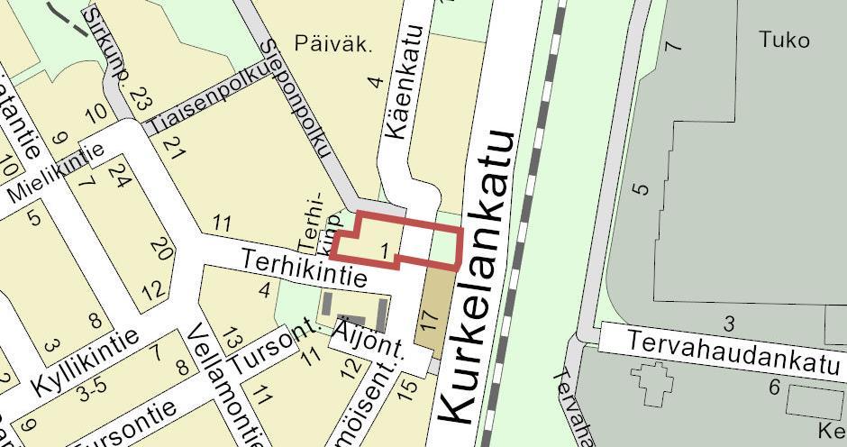 Kalevan kaupunginosan korttelia 21 sekä liikenne- ja katualueita.