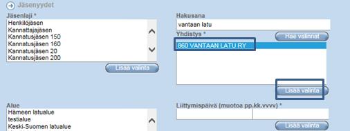 Tähän valmiiseen raprttiphjaan n lisätty hakevat kriteerit j valmiiksi, yhdistyskäyttäjä lisää hakuun vain man yhdistyksesi tiedn.