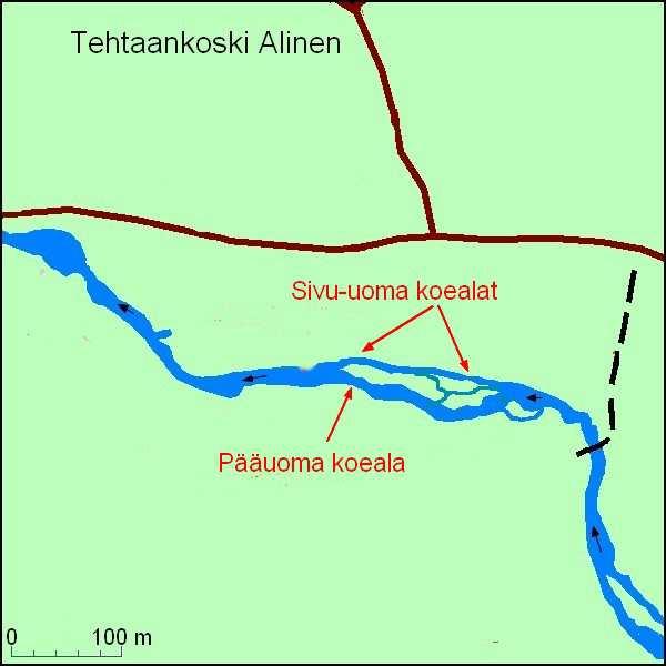 14 3.5 Tehtaankoski Alinen Tehtaankosket käsittävät kolme eri koskialuetta, näistä Tehtaankoski Alinen on alin koskiosuus (kuva 10).