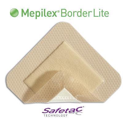 Haavalevy, ohut, vaahtosidos, silikonikiinnittyvä, steriili Mepilex Border Lite (Mölnlycke Heatlt Care Oy) monikerroksinen, kevyesti imevä vaahtotyyny pehmeä silikoni kiinnitysaineena suihkun