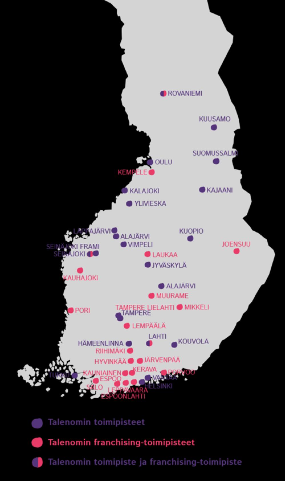 FRANCHISING-KETJU KASVAA JA MYYNTIVERKOSTO LAAJENTUU Talenomilla on 26 franchising-yrittäjää ja 20 franchising-toimipistettä.