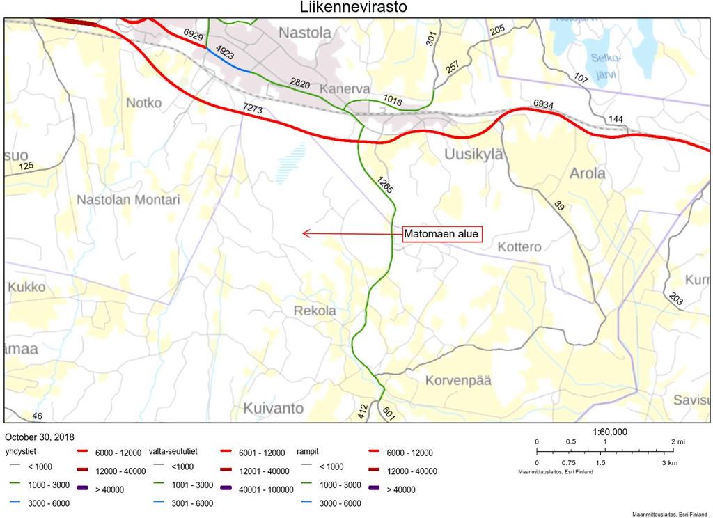 Liikenne VE3 Matomäki Liikennöinti hankealueelle tapahtuisi valtatieltä 12 yhdystien 1711 kautta (Kuivannontie) kautta.