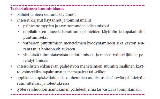 Oppaassa on eri sisältöjen osalta avattu huomioitavia asioita, esim.