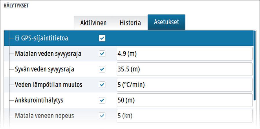 Pois käytöstä Poistaa nykyisen hälytysasetuksen käytöstä. Hälytys ei tule uudelleen näkyviin ellet ota hälytystä takaisin käyttöön Hälytysasetukset-valintaikkunassa.