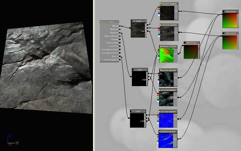 kiiltoja, displacement-, bumb- ja normal map -tasoja. Nykyajan kenttäeditorien materiaalityökalut muistuttavat 3D-mallinnusohjelmien vastaavia. (Byrne 2004, 244.) KUVA 19.