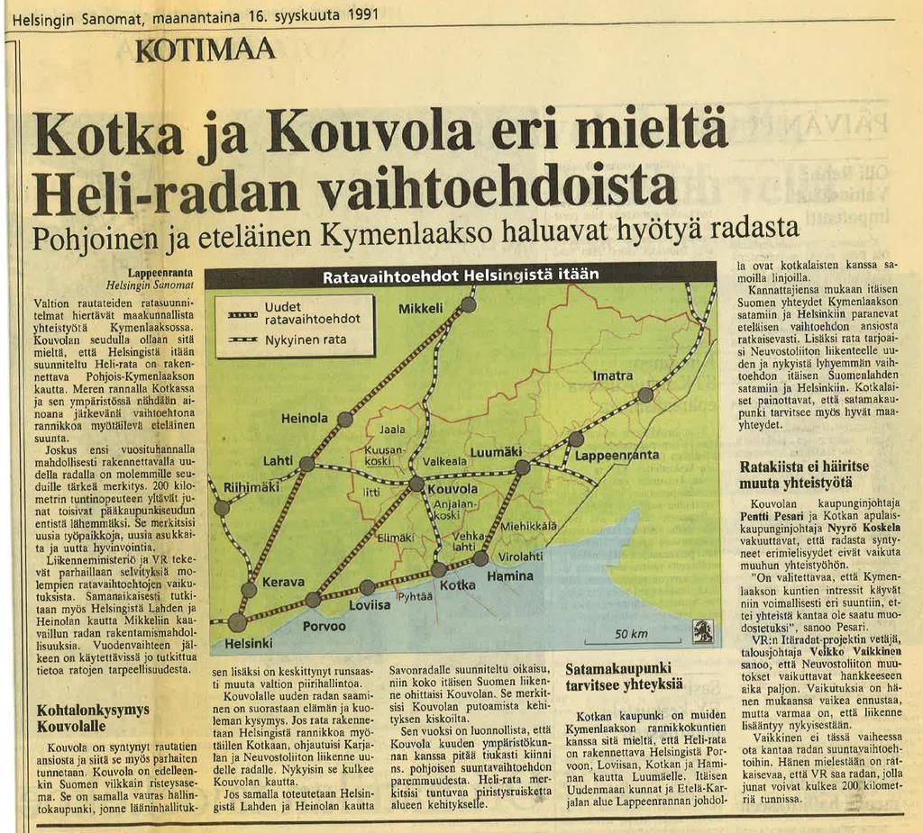 1990 Itäradat -tarveselvitys Liikenneministeriö asetti 16.11.