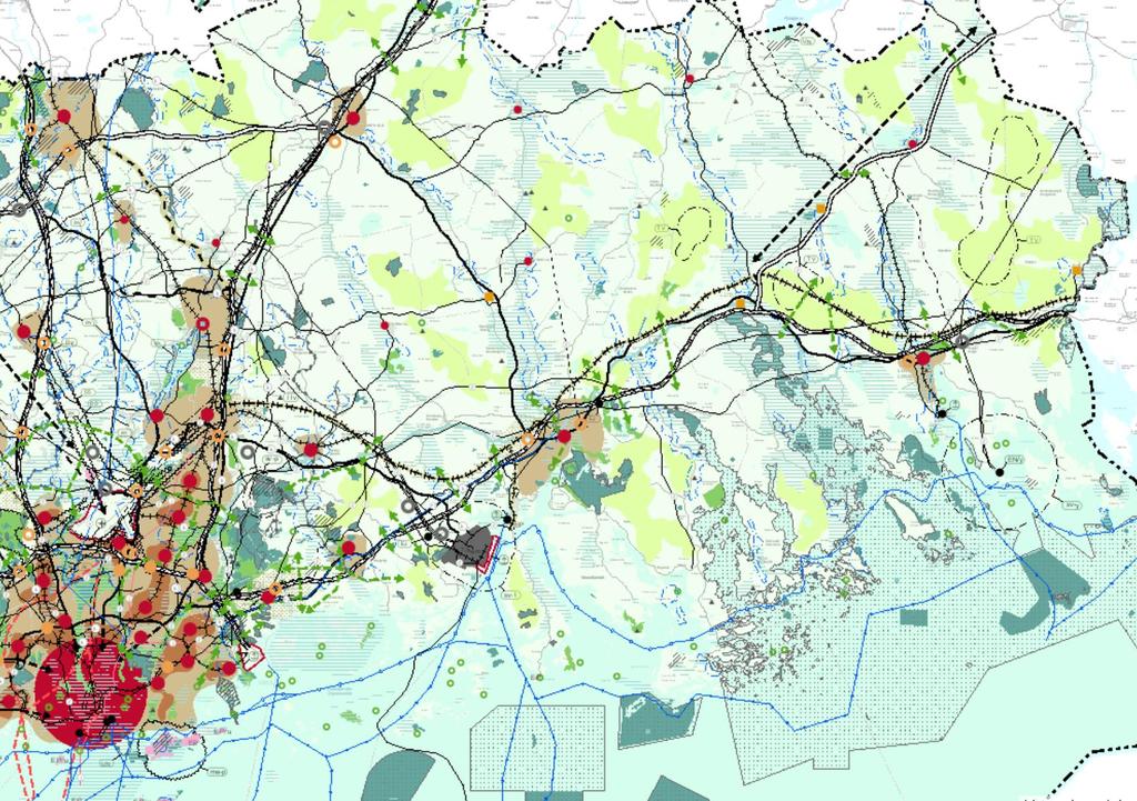 Itään suuntautuvat radat maakuntakaavassa Uudenmaan maakuntakaava Itäradan linjaus kulkee nykyisin maakuntakaavassa Lentoradan linjaukselta Porvooseen ja Loviisaan.