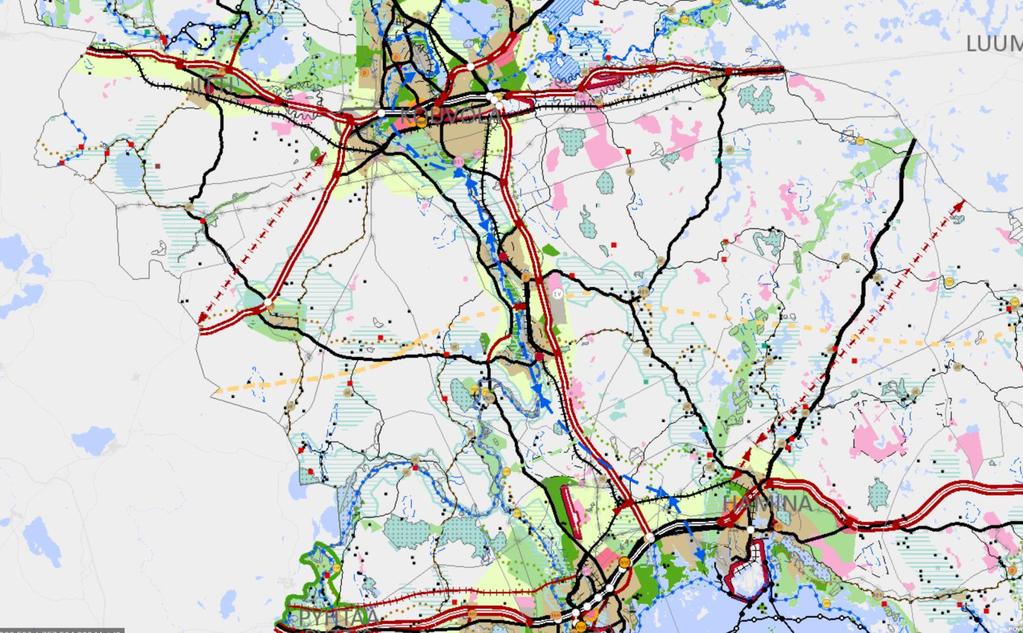 Itään suuntautuvat radat maakuntakaavassa Kymenlaakson maakuntakaava Itäradan linjaus kulkee nykyisin maakuntakaavassa Pyhtäältä Kotkaan