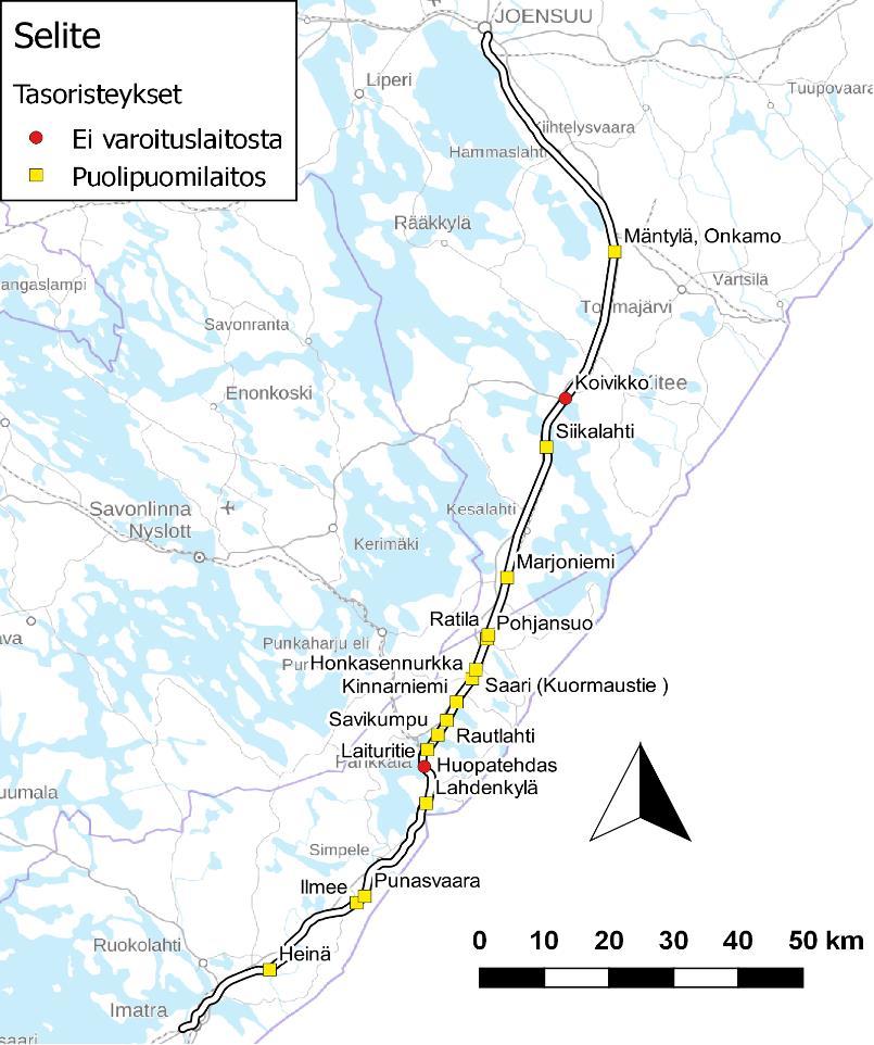 Imatra-Joensuu-radan nykytila Tasoristeykset 17 kpl Alus- ja päällysrakenne Päällysrakenteen leveys mahdollistaa nopeuden enintään 160 km/h Sepelitukikerros, kiskot ja pölkyt suurelta osin