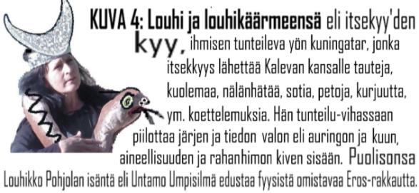 5 / 5 Lisää KALEVALAN SYMBOLISANOJA: Vene, korja, reki= ihminen; Vesi= tunteilut, mm.
