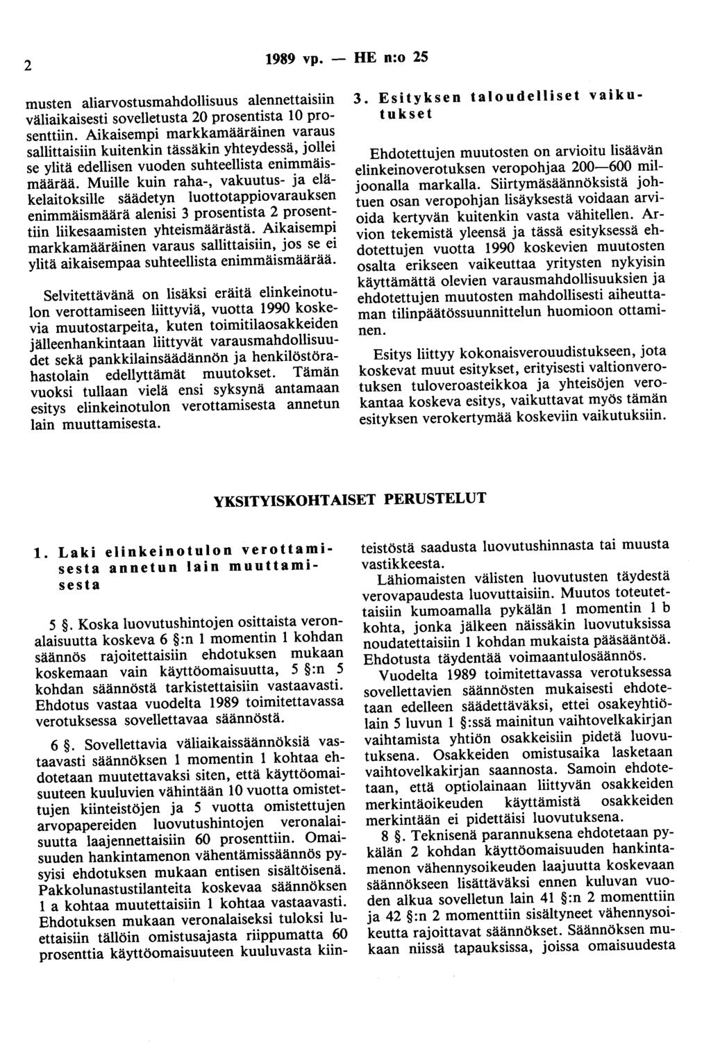 2 1989 vp. - HE n:o 25 musten aliarvostusmahdollisuus alennettaisiin väliaikaisesti sovelletusta 20 prosentista 10 prosenttiin.