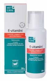 E-vitamiinia 1 pumpun painallus (240 IU) vrk - Jos öljyruokinta > 3 dl/vrk, tällöin E-vitamiinia 2 pumpun painallusta (480 IU) vrk Siitostammat - Ennen viimeistä tiineyskuukautta 3 pumpun