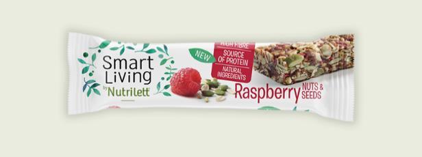 Rasberry Nuts & Seeds Tuotenimi Vadelma-pähkinä-siemenpatukka Ainesosat Taatelit, kaurahiutaleet (17 %), kurpitsansiemenet (14 %), hunaja, mantelit (9,8 %), rusinat, kuorittu tattari,