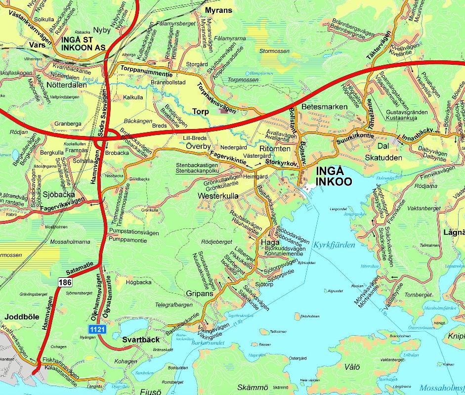 Alueella sijaitsee yhteensä pientaloa: Suurirontien varrella (idästä länteen) iinteistöt --- ja Rantatien varrella ---, --- ja ---, uvat sivulla.