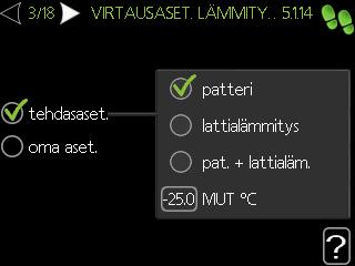 Valitse kohteen lämmönjako sekä MUT(mitoittava ulkolämpötila). Siirry seuraavalle sivulle.